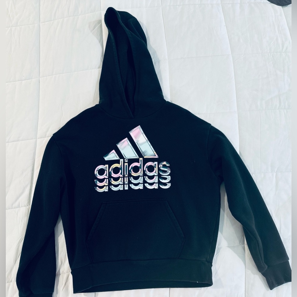 Adidas Black Hoodie with Holographic 🌈 Logo